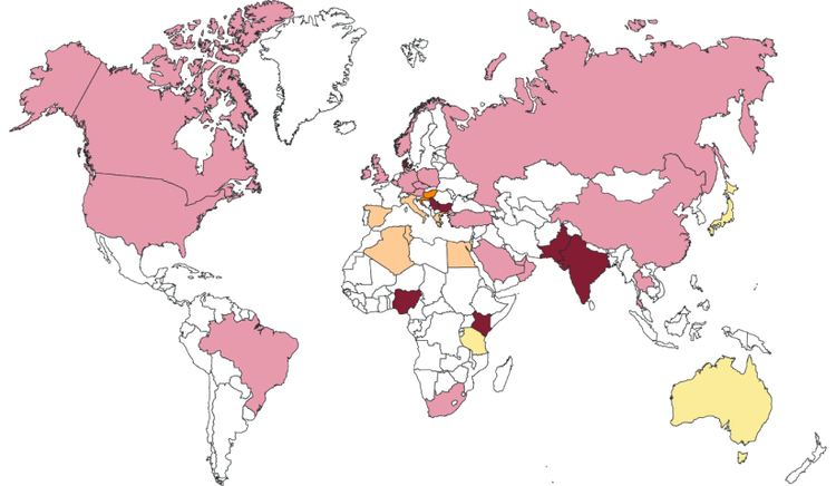 Distribution of most prevalent metallo β lactamase MBLs worldwide Enterobacterales